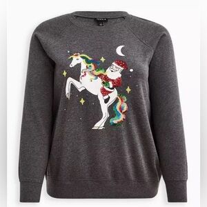 Torrid Raglan Sweatshirt - Cozy Fleece Santa Unicorn Grey Size 3